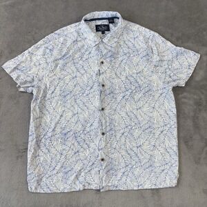 Nat Nast Shirt Men L White Palm Leaves Silk Cotton Hawaiian Luxury Beach Nautica